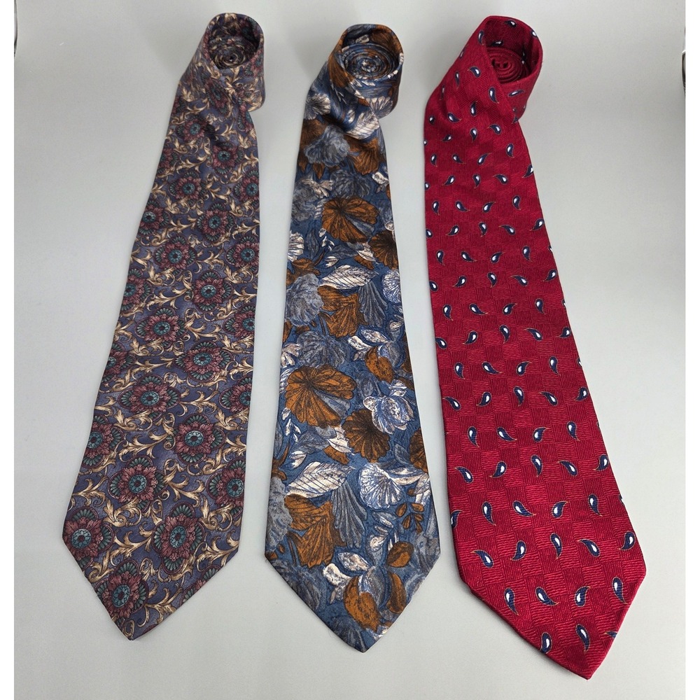 Bill Blass Necktie Bundle Mens Silk Floral Paisley Red Blue Purple Vintage